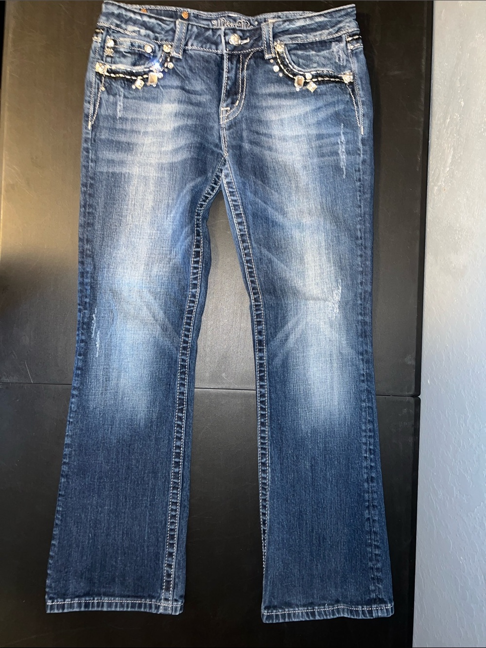 Miss Me Blue Embellished Flare Jeans